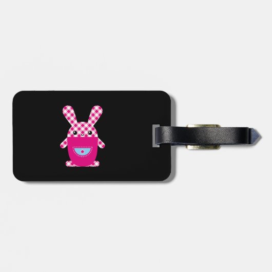 Kawaii kariertes Kaninchen Gepäckanhänger (Rückseite horizontal)