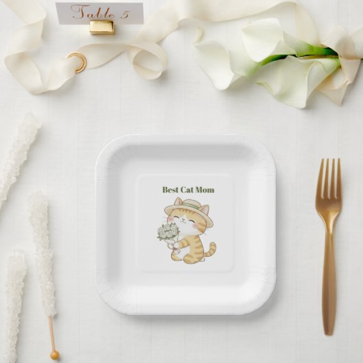 Kawaii-Katz-Gärtner-Rosenstrauß-Papierteller Pappteller (Hochzeit)
