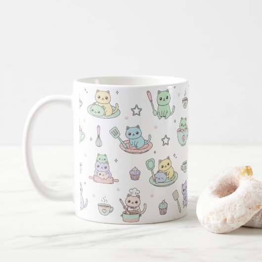Kawaii-Kätzchen-Backmuster-Kaffeetasse Kaffeetasse (Mit Donut)