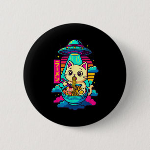 Kawaii-Katze-Alien-Ufo-Ramen-Grafik-T-Shirt Lustig Button
