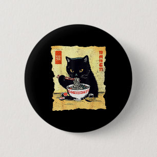 Kawaii-Katze, die Ramen-Nudeln isst, lustiges Anim Button