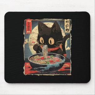 Kawaii-Katze, die Ramen-Nudeln isst, Vintage-Japan Mousepad