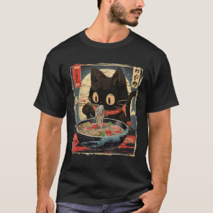 Kawaii-Katze, die Ramen-Nudeln isst, Vintage-Japan T-Shirt