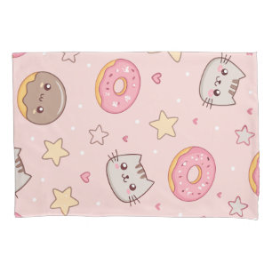 Kawaii-Katze, Donut- und Sternenmuster  Kissenbezug