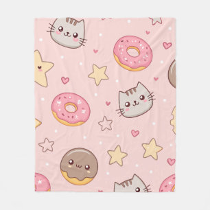 Kawaii-Katze-, Donut- und Sternmuster Fleecedecke