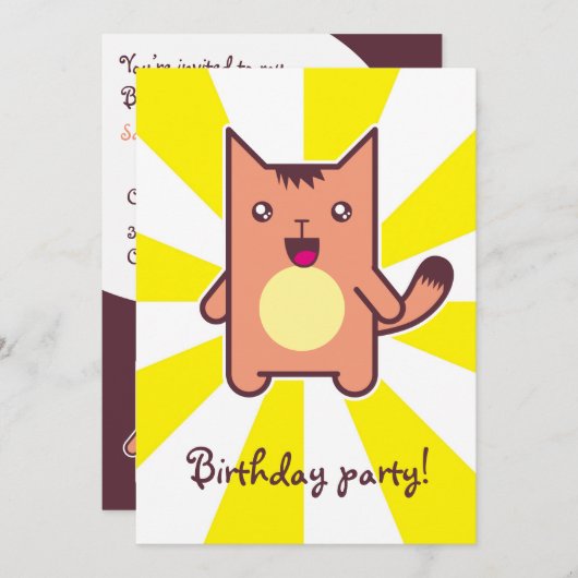 Kawaii-Katze Einladung (Vorne/Hinten)