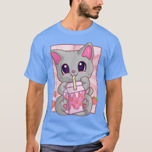 Kawaii Katze Erdbeere Milchshake für Mädchen, m T-Shirt