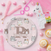 Kawaii Katze im rosa Hintergrund Pappteller (Party)