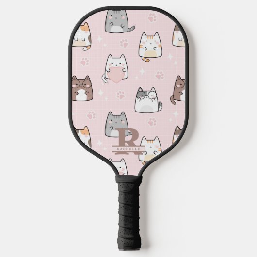 Kawaii Katze im rosa Hintergrund Pickleball Schläger (Vorderseite)