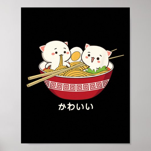 Kawaii Katze Japanisch Tokio Anime Cat Ramen T Shi Poster (Vorne)