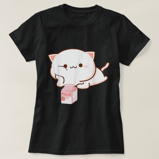 Kawaii-Katze mit Erdbeermilch T-Shirt (Design vorne)