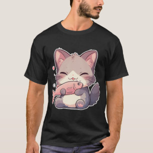 Kawaii-Katze mit Fisch T-Shirt