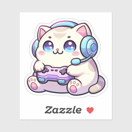 Kawaii Katze mit Game Controller Pastell Aufkleber (Blatt)