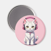 Kawaii Katze mit Kopfhörern Magnet (Vorderseite/Rückseite)