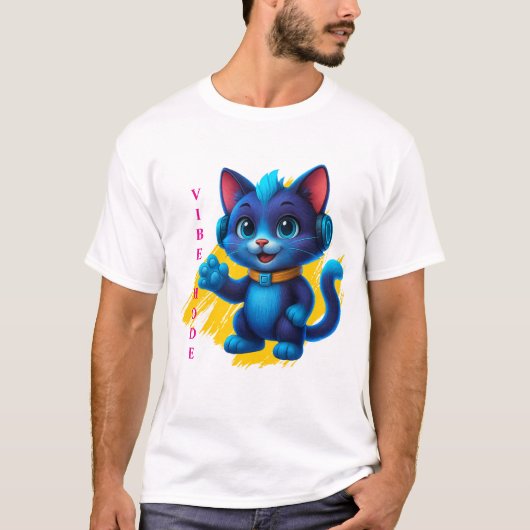 Kawaii Katze mit Kopfhörern T-Shirt (Vorderseite)