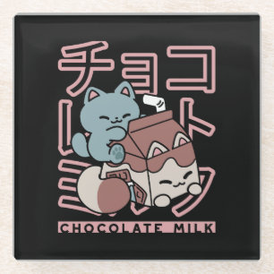 Kawaii-Katze mit Schokoladenmilch – Japanische Pop Glasuntersetzer