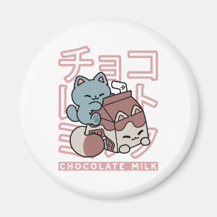 Kawaii-Katze mit Schokoladenmilch – Japanische Pop Magnet