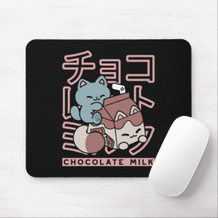 Kawaii-Katze mit Schokoladenmilch – Japanische Pop Mousepad