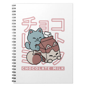 Kawaii-Katze mit Schokoladenmilch – Japanische Pop Notizblock