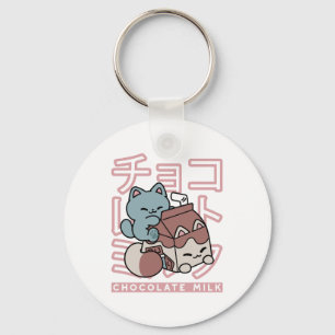 Kawaii-Katze mit Schokoladenmilch – Japanische Pop Schlüsselanhänger
