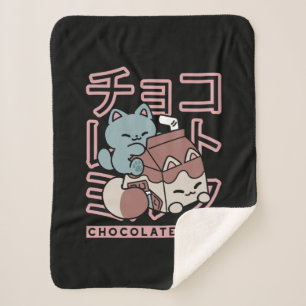 Kawaii-Katze mit Schokoladenmilch – Japanische Pop Sherpadecke