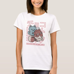 Kawaii-Katze mit Schokoladenmilch – Japanische Pop T-Shirt