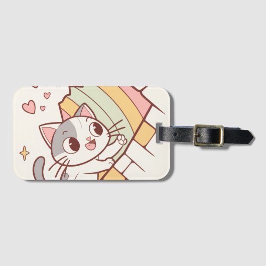 Kawaii-Katze platzt durch Gepäckanhänger|cute Gepäckanhänger (Vorderseite (Horizontal))