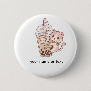 Kawaii Katze umarmt Bubble Milk Tea   Süße Boba-Te Button