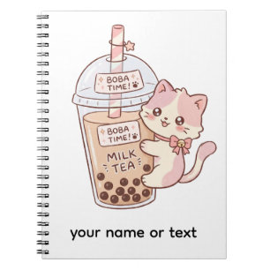 Kawaii Katze umarmt Bubble Milk Tea Süße Boba-Te Notizblock