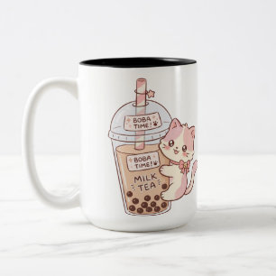 Kawaii Katze umarmt Bubble Milk Tea Süße Boba-Te Zweifarbige Tasse