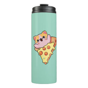 Kawaii-Katze-umarmt-Peperoni-Pizza-Cartoon Thermosbecher