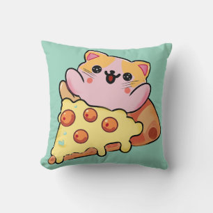 Kawaii Katze umarmt Pepperoni-Pizza-Cartoon Kissen