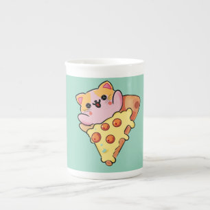 Kawaii Katze umarmt Pepperoni-Pizza-Cartoon Porzellantasse