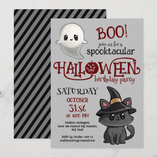 Kawaii-Katze und Geist Halloween-Geburtstagsfeier Einladung
