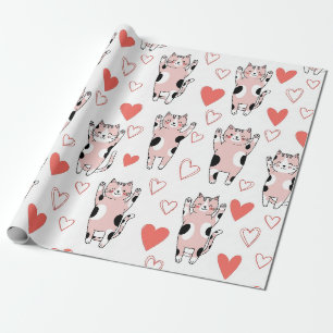 Kawaii-Katze und Herz-Valentinstag-Muster (8) Geschenkpapier