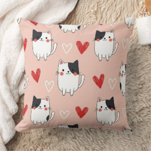 Kawaii-Katze und Herz-Valentinstagsmuster (1) Kissen