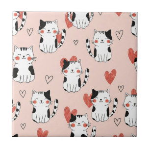 Kawaii-Katze und Herzen Valentinstag-Muster (11) Fliese