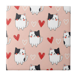 Kawaii-Katze und Herzen Valentinstag-Muster (1) Fliese