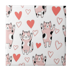 Kawaii-Katze und Herzen Valentinstag-Muster (8) Fliese