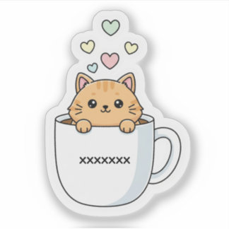 Kawaii-Katze- und Kaffee-Herzen-Illustration Aufkleber