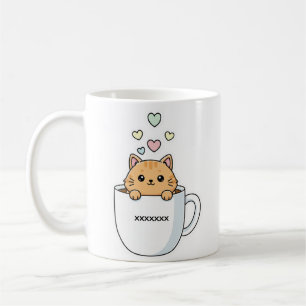 Kawaii-Katze- und Kaffeeherzen-Illustration Kaffeetasse