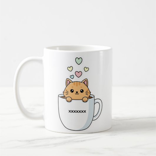 Kawaii-Katze- und Kaffeeherzen-Illustration Kaffeetasse (Links)