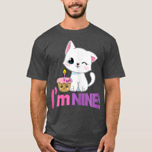 Kawaii Katze und Kuchen Geburtstagsgeschenk 9 Jahr T-Shirt