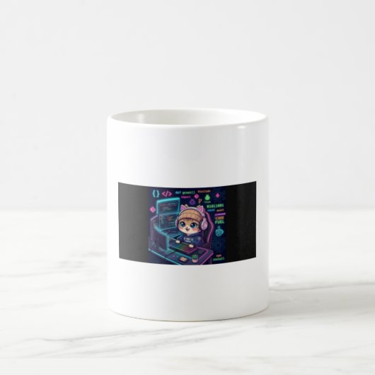 Kawaii-Katzen-Coder-Kaffeetasse | Süße Programmier Kaffeetasse (Mittel)