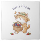 Kawaii-Katzen-Gärtner-Sommer-Beeren-Keramikfliese Fliese (Vorderseite)