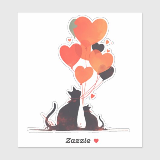 Kawaii Katzen mit Herz-Balloons Aufkleber (Blatt)