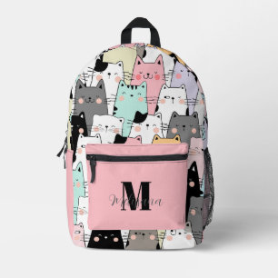 Kawaii-Katzen-Muster-Monogramm-Name Bedruckter Rucksack