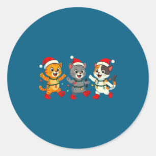 Kawaii-Katzen-Santa-Hut-Tanzlichter-Weihnachten-Da Runder Aufkleber