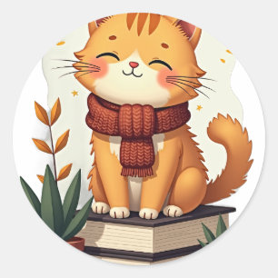 Kawaii-Katzen-Sukkulenten-Pilz-Buch-Stapel-Pflanze Runder Aufkleber