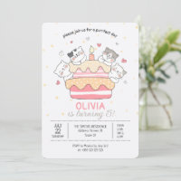 Kawaii Katzen und Kuchen Geburtstagsparty Einladun